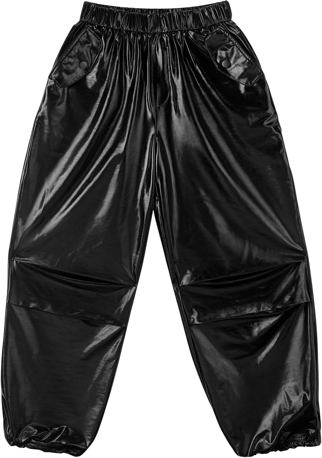 Stelle Girls Metallic Cargo Pants - Shiny Hip Hop Dance Joggers | Sparkly Stretchy Wide Leg for Kids 4-15 Years