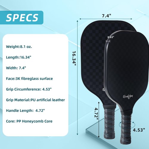 Eliwdshen Pickleball Paddles Set of 4, Fibreglass Pickle-Ball Equipment with 4 Pickleballs, 4 Rackets and Bag, Meets USAPA Standards, 13MM Polypropylene Honeycomb Core Rackets for Men, Women, Kids