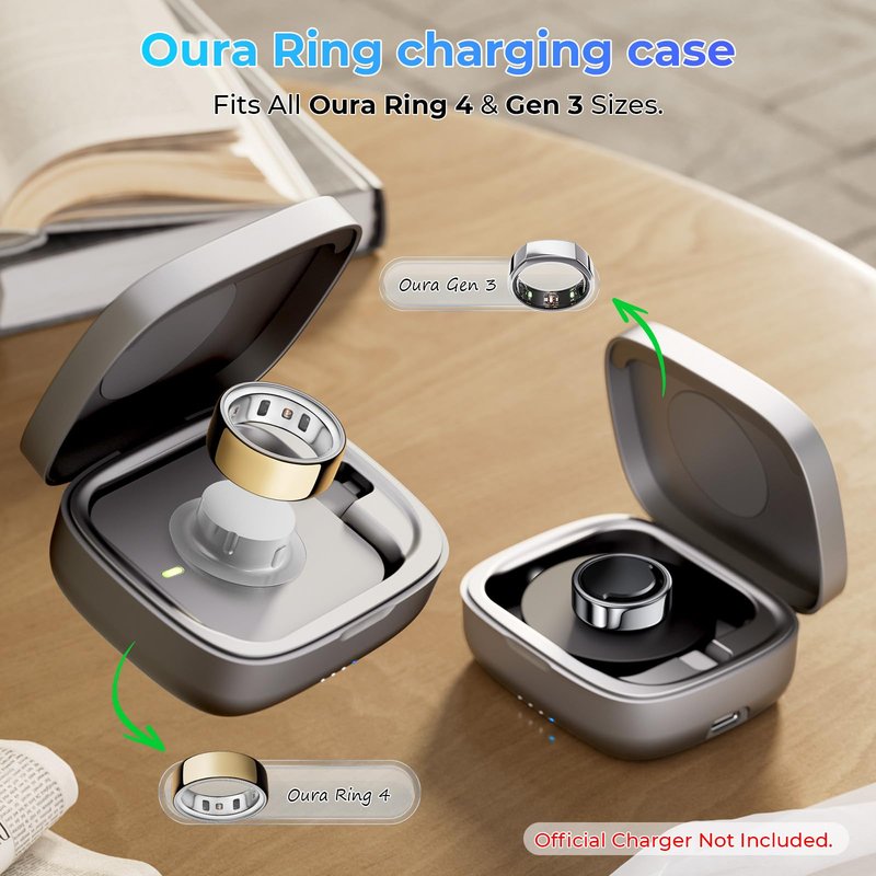 Portable Charging Case for Oura Ring 4 & 3 Charger, 1000mAh Battery Capacity Supports 30-Day Long Runtime, Fits All Ring Sizes |Charges at Your Desk or on the go (Official Charger Not Included)