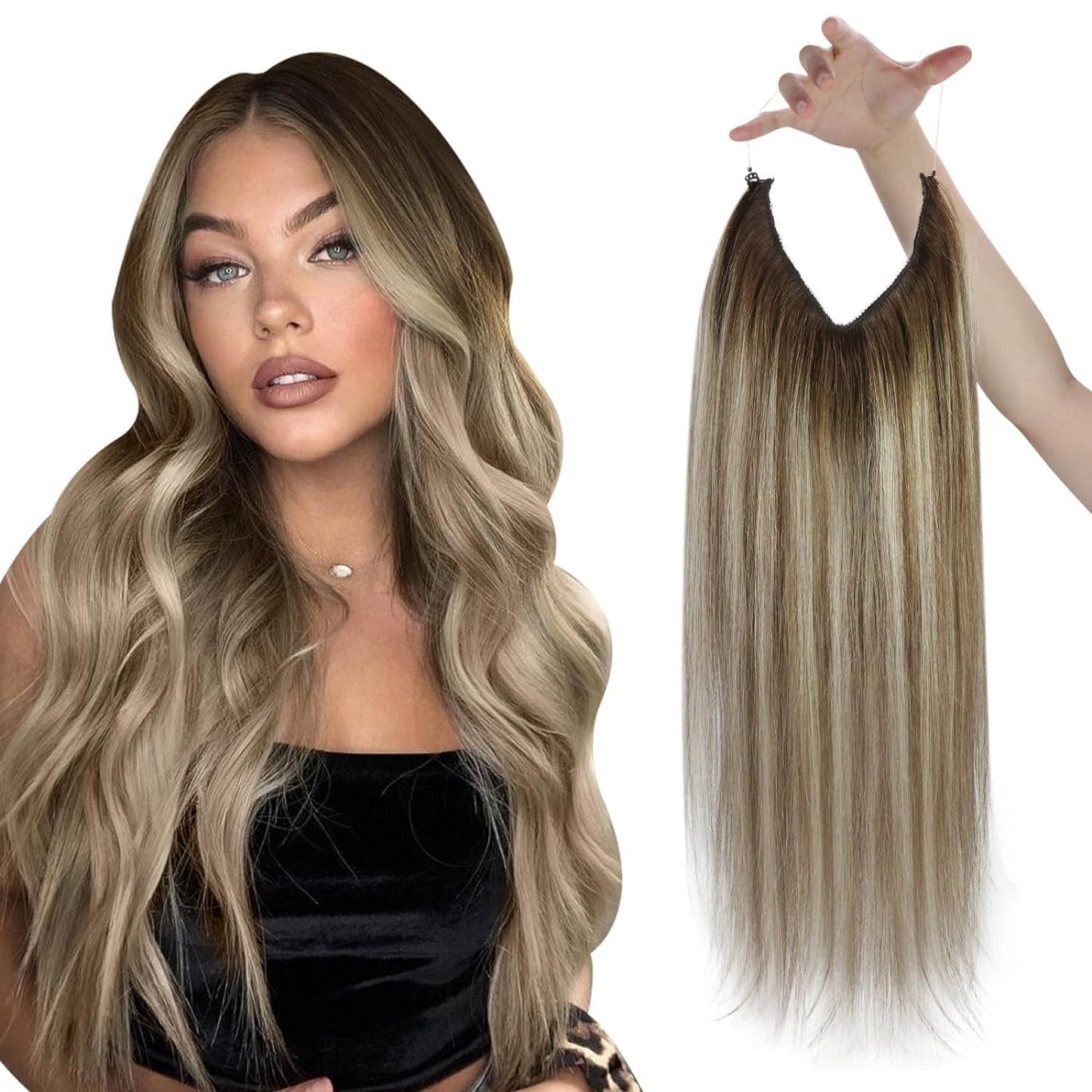 Sunny Wire Hair Extensions Real Human Hair Ombre Secret Wire Hair Extensions Dark Brown Balayage Light Brown With Blonde Clip In