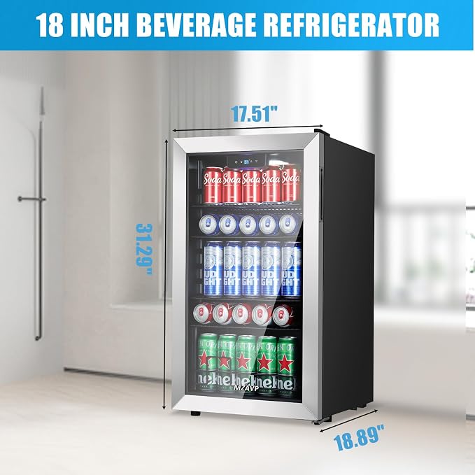 Beverage Refrigerator Cooler, 120 Can Mini Beverage Fridge with Reversible Glass Door for Soda Beer, 3 Cu.Ft Drink Fridge with Digital Temperature Control & Adjustable Shelves - Silver