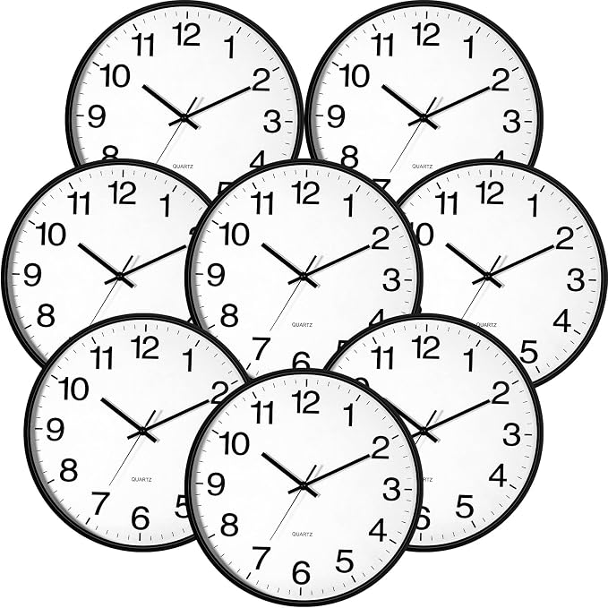 Inbagi 8 Pcs Wall Clock Large Silent Battery Operated Wall Clocks Modern Non