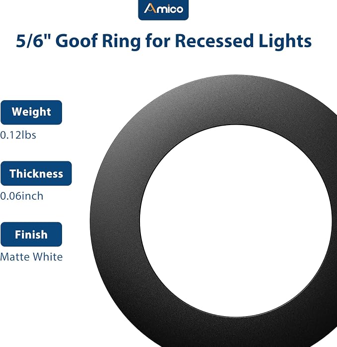 Amico 12 Pack Goof Rings for 6 Inch Recessed Lights, Can Light Trim Ring Cover