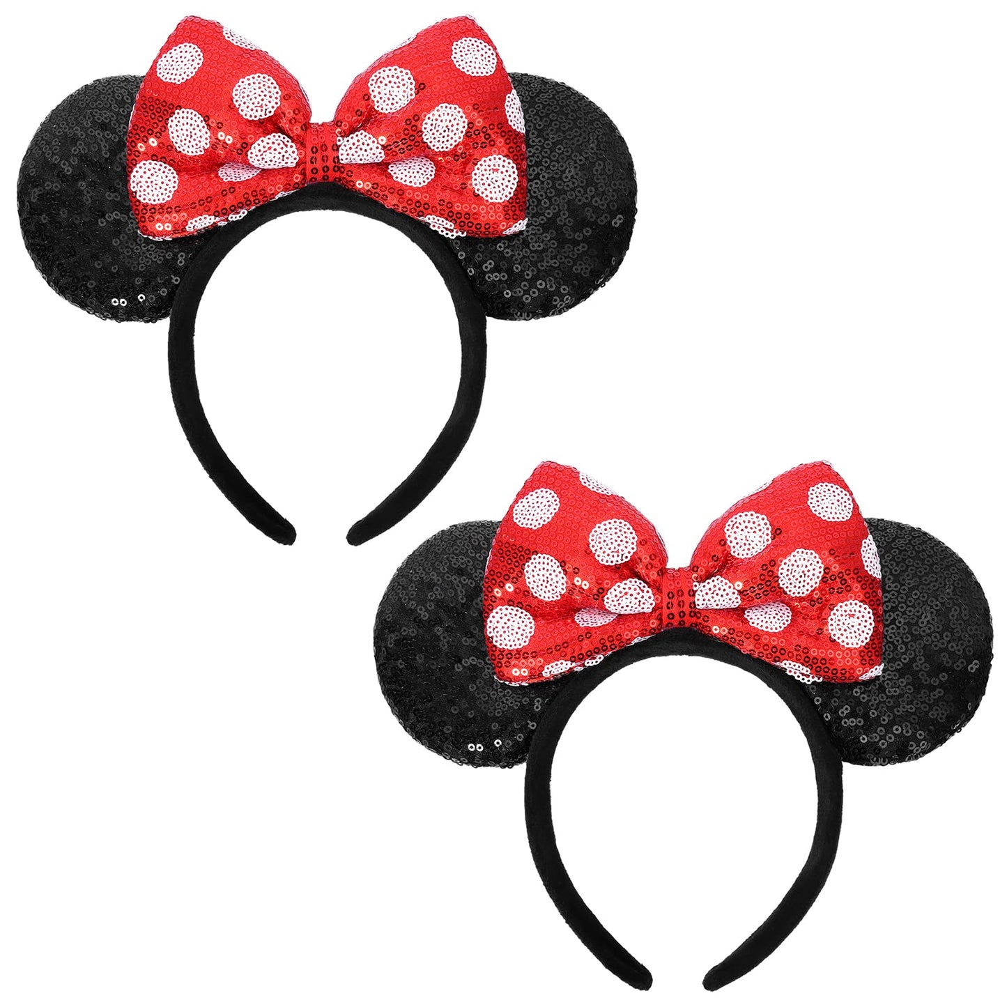 Unspaz Mouse Ears Headbands, 2 Pcs Classic Mouse Ears For Women Girls, Red Bow Headbands For Cosplay Accessories Party Decoratio