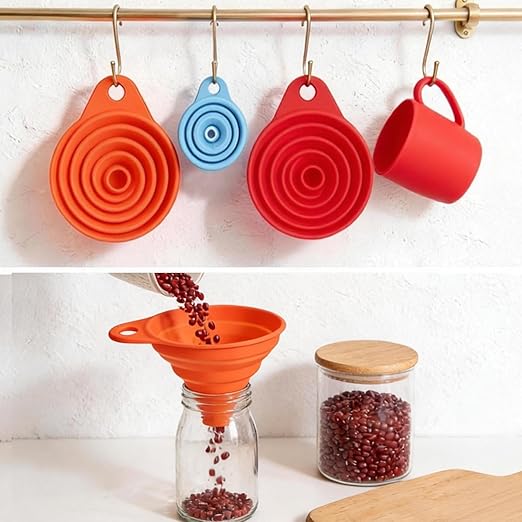 4-Pack Kitchen Funnel Set, Small and Large, Upgraded Kitchen Gadgets Accessories Foldable Silicone Collapsible Funnels for Filling Water Bottle Liquid Transfer Food Grade