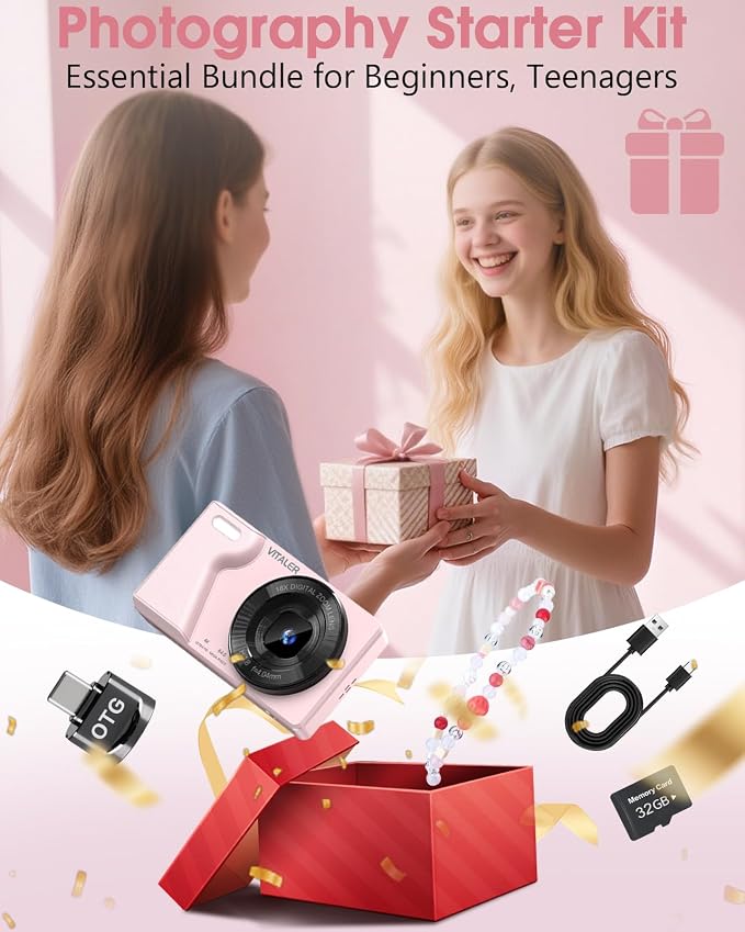 Digital Camera with Front Rear Lens, Autofocus 64MP 4K Camera
