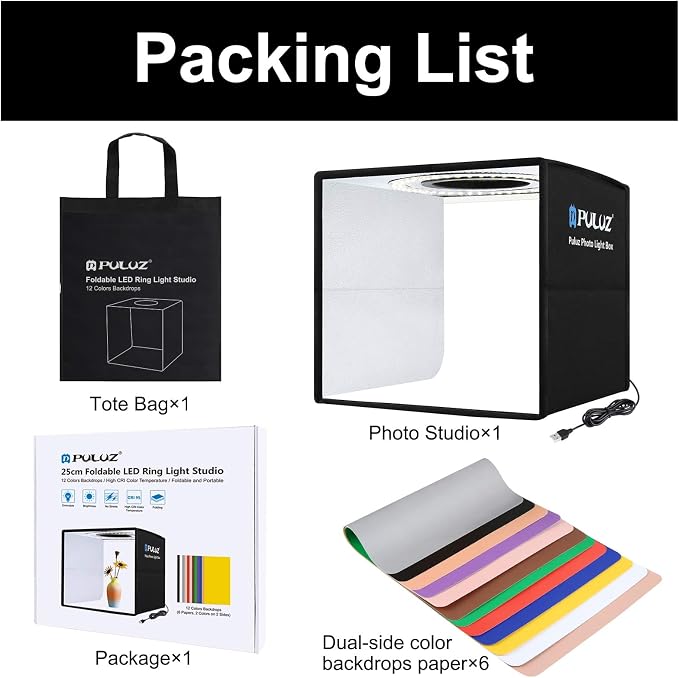 Photo Studio Light Box PULUZ 9.8in/25cm Portable Folding Photography Shooting