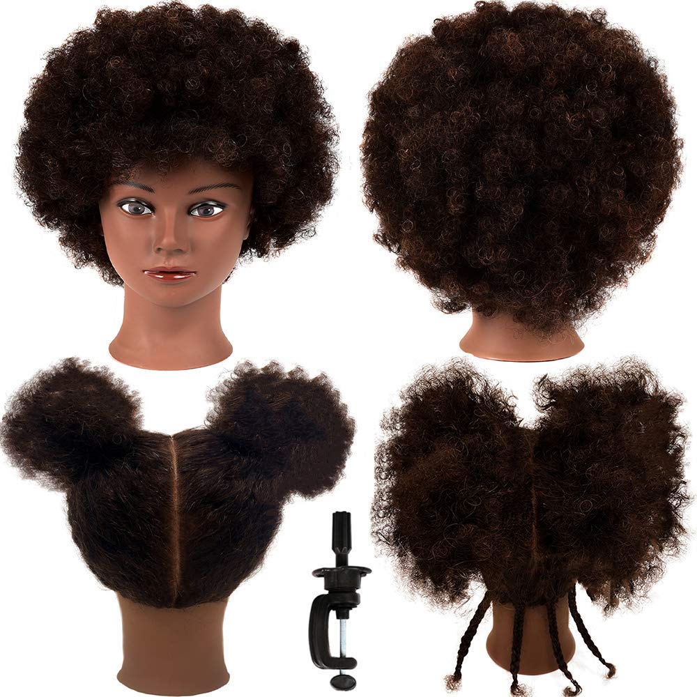 Headdoll Afro Curly Mannequin Head With 100% Human Hair Curly Hair Hairdresser Hair Styling Cosmetology Manikin Head Doll Head F