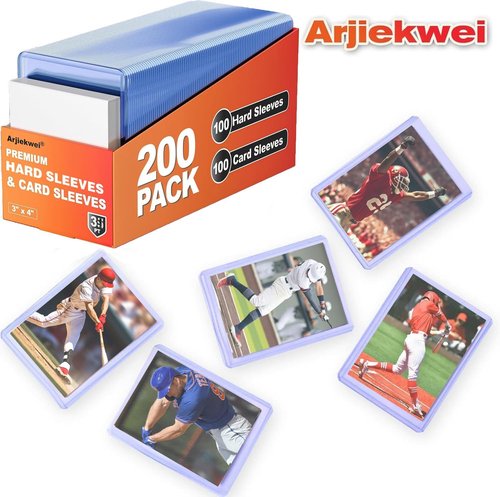 Arjiekwei Card Sleeves - Premium Hard Plastic Protectors for Trading Cards | 200 Count (100 Hard + 100 Soft)