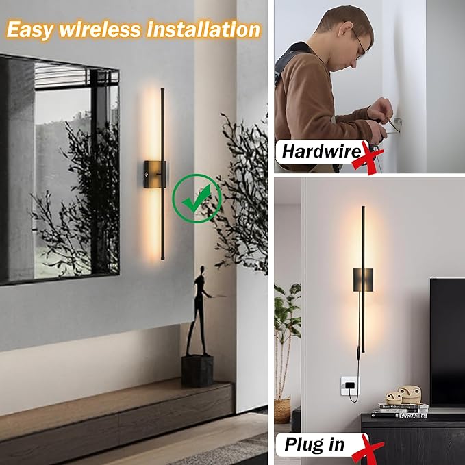 Battery Operated Wall Sconce Set Of 2, Wireless Wall light With Remote Control, 10000mAh Rechargeable Wall Sconce Up To 70 hrs Of Lighting Time, RGB Dimmable Wall Lamp For Bedroom Hallway, 360°Rotate