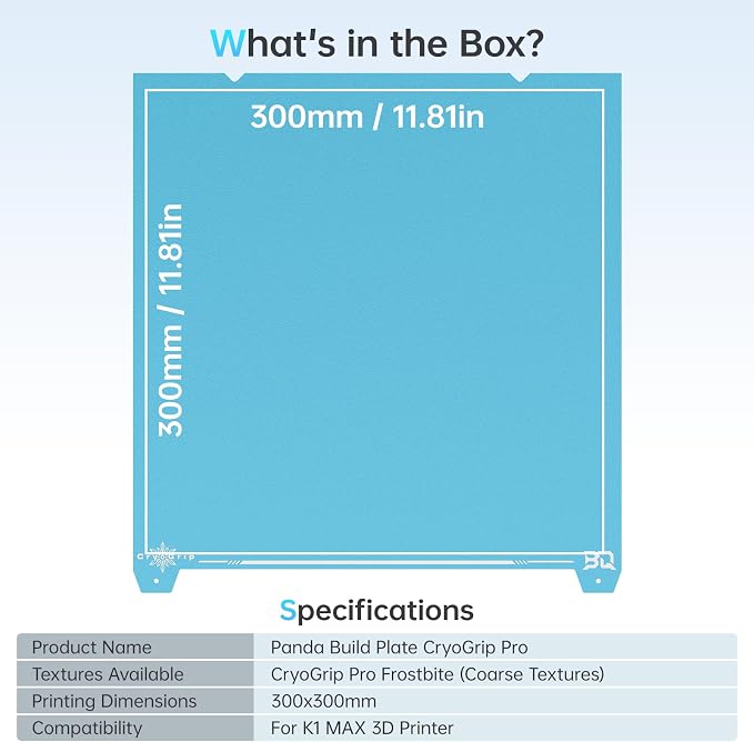 BIQU CryoGrip Pro Frostbite for K1 MAX 3D Printers 310x315mm Cold Build Plate