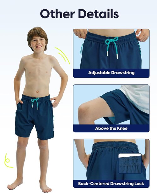 Maamgic Boys Swim Trunks - Compression Liner & Anti-Chafe Design | Stretchy Swim Shorts with Zipper Pocket