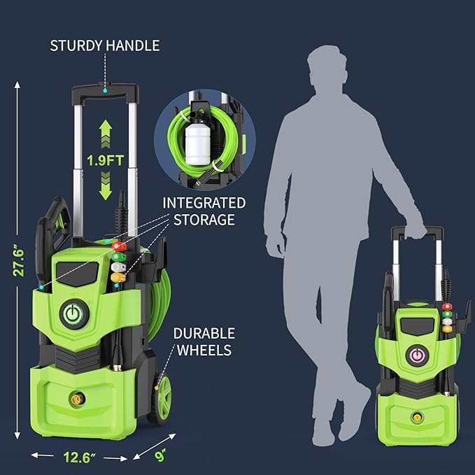 Pressure Washer 5000PSI Adjustable Pressure Power Washers Powered with 33ft Hose, 4 Nozzle and Foam Cannon, Powerwashers Cleaner Machine for Home, Cars, Green