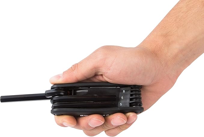 Steelman Portable Folding Hex Key Wrench Metric Multi-Tool, Set Includes 1.5, 2, 2.5, 3, 4, 5, 6, and 8mm Sizes, Chamfered Ends, Steel, Corrosion-Resistant Black Oxide Coating