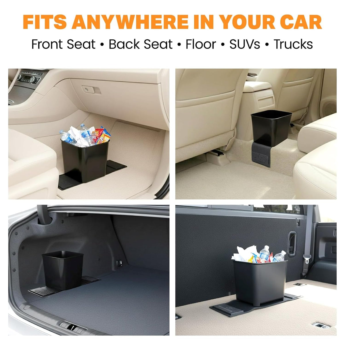 Car Trash Can with Stability Wings – Leakproof Portable Garbage Bin for Fabric & Rubber Mats – Compact Durable Plastic Auto Organizer for Cars, SUVs, Trucks (Mocha, Small)