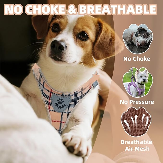 PAWCHIE Dog Harness and Leash Set, Step in No Pull Soft Pet Harness, Reflective Adjustable Puppy Vest for Small Medium Dogs Cats,No Choke Harness Vest with Poop Bag Holder for Walking,Running,Beige XS