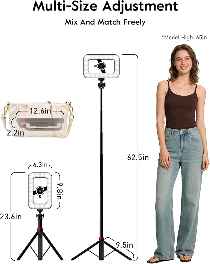 Tripod for iPhone with Light, Portable 15W Ring Light with Stand and Phone