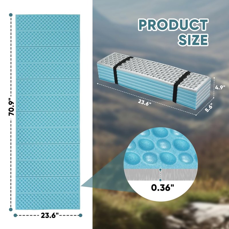 Ultralight Foam Sleeping Pad, Waterproof Closed Cell Foam Pad for Superior Insulation, Folding Sleeping Mat for Compact Storage, Foldable and Portable for Hiking and Camping (Blue)