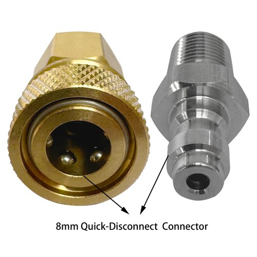 HMKUGO 1/8 BSPP Female Connector and 8mm Male Plug Fill Nipple Quick-Disconnect Set, Copper - Stainless Steel - Remote Line Male & Female Set for PCP Foster Paintball Airsoft Air Gun Tool