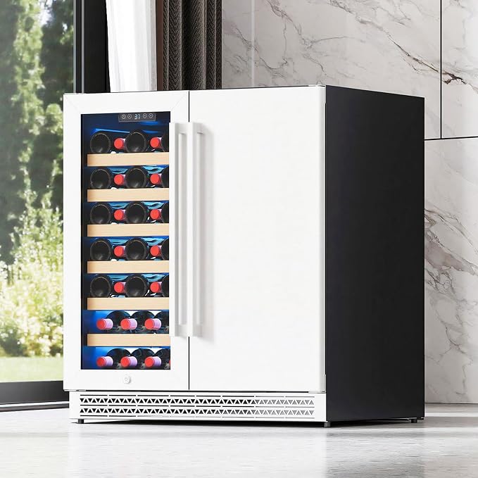 Albott 30 Inch Wine and Beverage Refrigerator, Dual Zone Wine Cooler | 37–64℉ Digital Temperature Control, Built-in or Freestanding Design, Holds 33 Bottles & 100 Cans Beer, Soda, Champagne