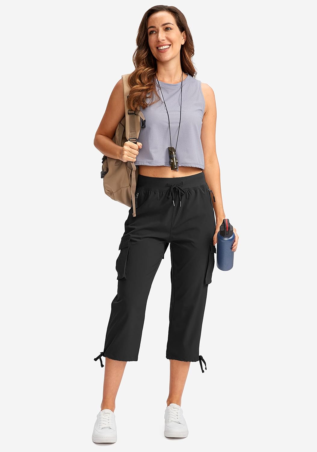 Soothfeel Women's Cargo Capris Pants - Lightweight Quick-Dry Travel & Hiking with 6 Pockets