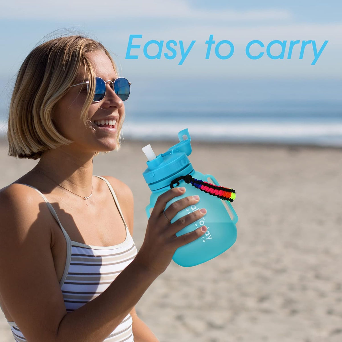 TakeToday Collapsible Water Bottle - 40 OZ Motivational Jug with Straw | Leakproof Silicone Design for Yoga & Outdoors