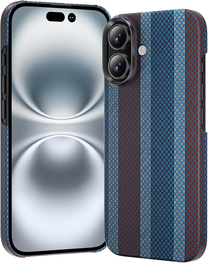 toushion 3 in 1 for iPhone 16 Case Carbon Fiber Red&Blue, Fits MagSafe