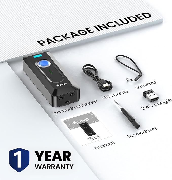 Eyoyo 2D Bluetooth Barcode Scanner: Portable QR Scanner