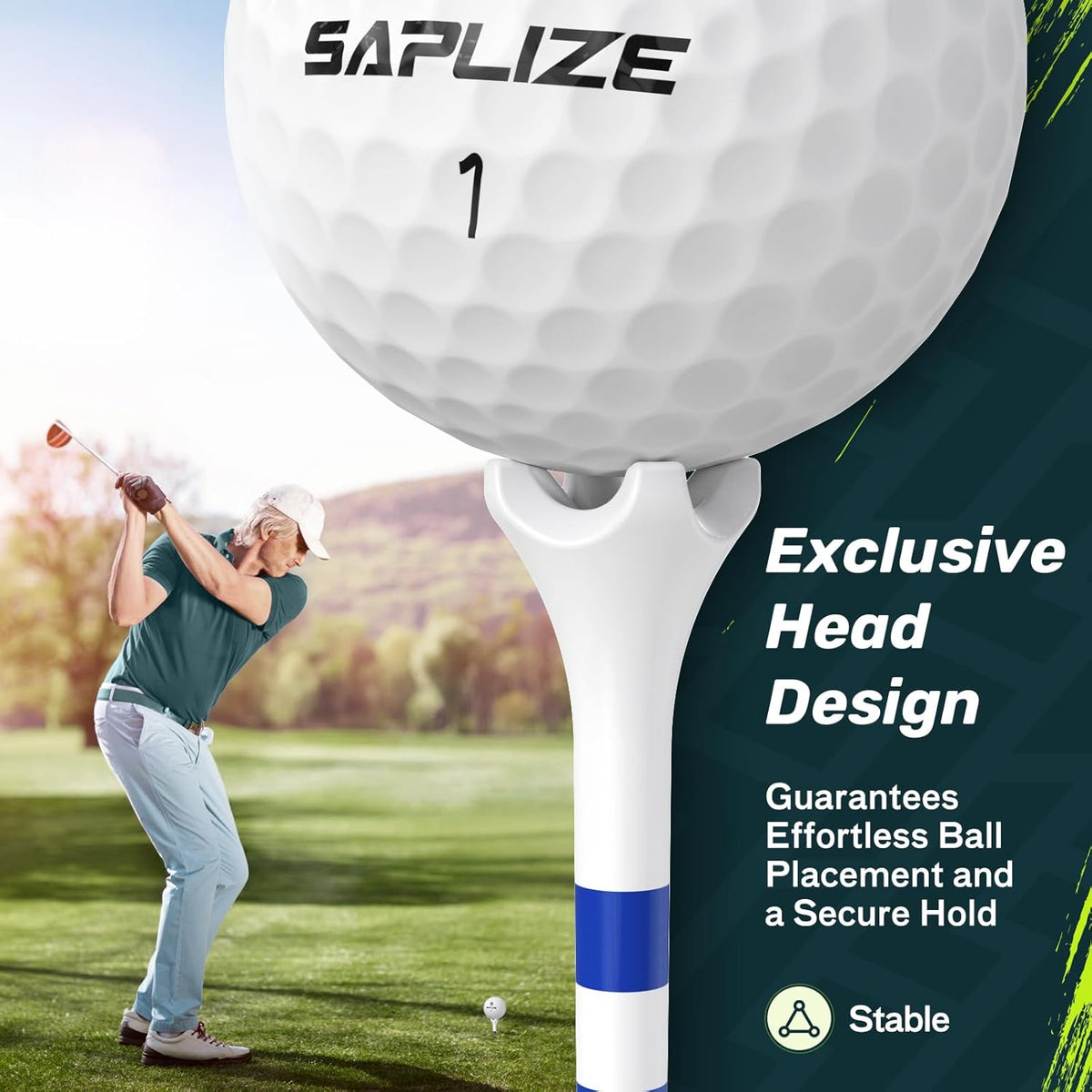 SAPLIZE Golf Tees - Upgraded 4-Prong Design to Reduce Friction & Side Spin | 50/100/120/200 Pack (1.5", 2.75", 3.25")