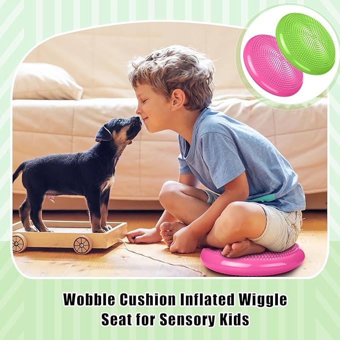 2 Pcs Wiggle Seat Inflated Wobble Cushion Flexible Balance Disc with Air Pump for Core Stability Strengthening Improving Posture Physical Exercise