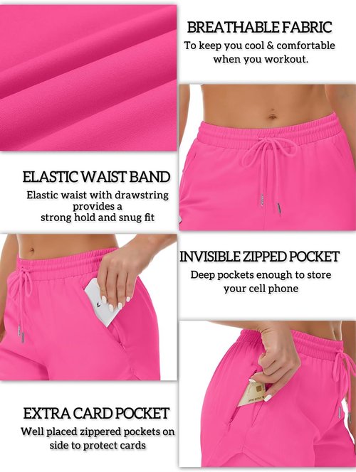 Mancreda Women's Running Shorts - Elastic Athletic Gym Shorts with 3 Zipper Pockets | Ideal for Yoga & Workouts