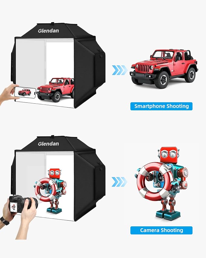Glendan Portable Light Box Photography: 20"x 20" Upgrade Dimmable Photo Booth