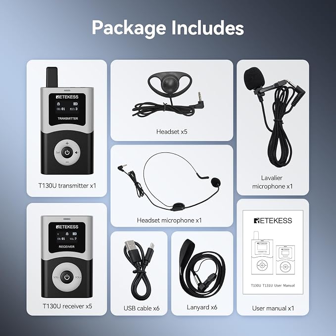 Retekess T130U Wireless Tour Guide System, 200 m, HiFi U-Band Digital Sound