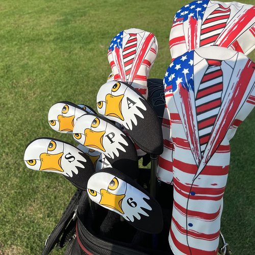 Black Neoprene Golf Iron Club Covers - Lightweight Headcovers Set, Fits Oversized & Standard Size Clubs, Gifts for Golf Players, Dad, Father