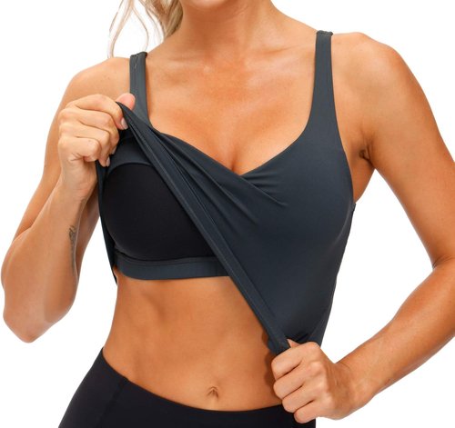 Gym People Women's Longline Sports Bra - Wirefree Padded Design for Medium Support