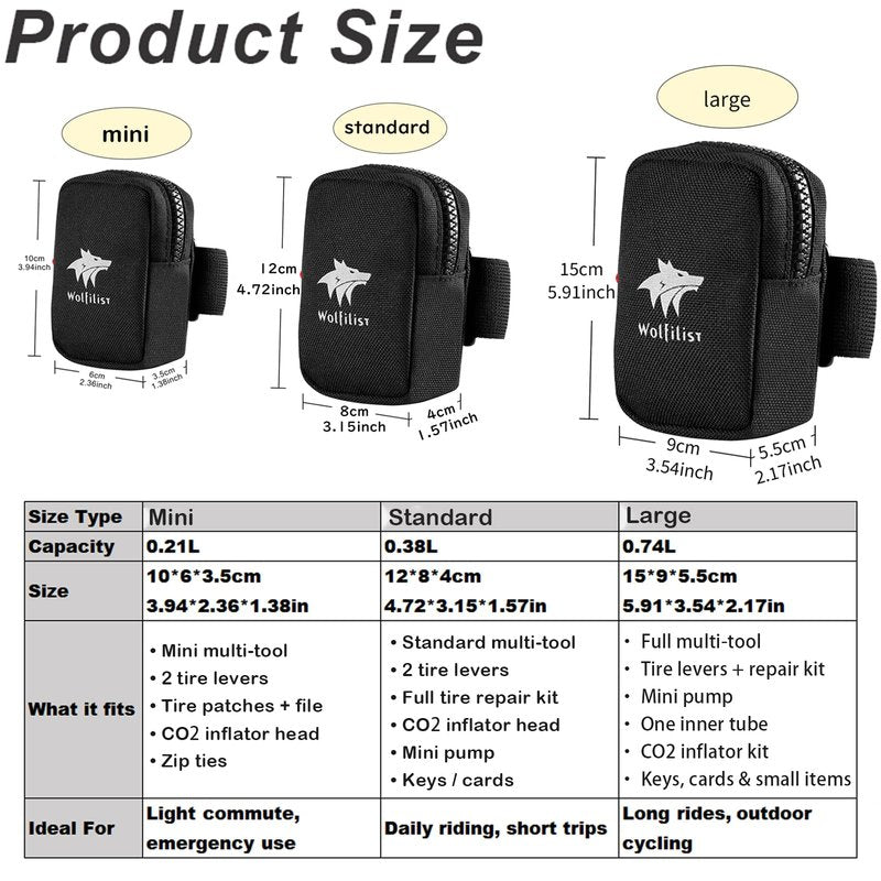 WOLFILIST Compact Cycling Saddle Bag - Fits Under Bike Seat for easy storage - Road Bike & Bicycle Seat Bag - Tiny Durable & Water-resistant (Mini)