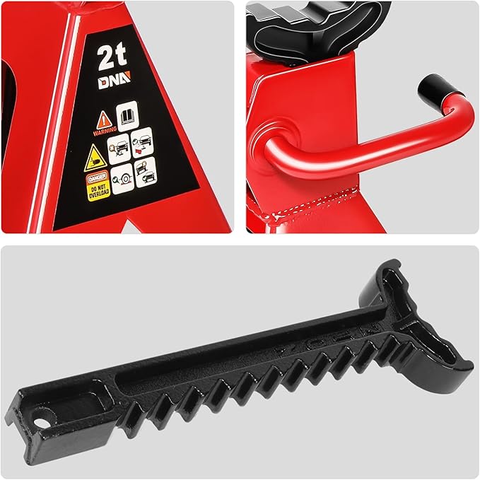 DNA Motoring 2 Ton Car Jack and Stands Kit 2T(4000 lbs) Capacity Low Profile Hydraulic Trolley Service/Floor Jack with 2 Ratchet Stands Combo for Home Garage Shop, Red, TOOLS-00476-RD