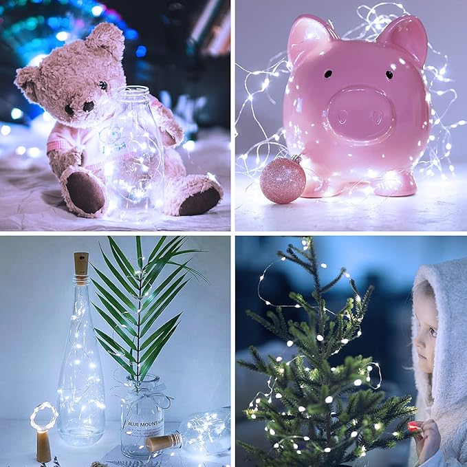 JMEXSUSS 4 Pack 50 LED Fairy Lights Battery Operated, 16.1ft White Fairy Lights for Bedroom, Silver Wire Twinkle String Lights Indoor for Party Wedding Birthday Decorations