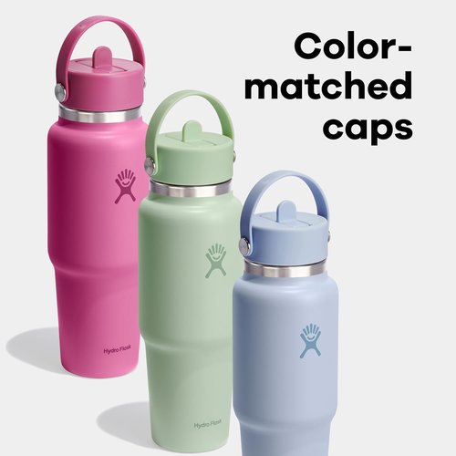 Hydro Flask Travel Water Bottle - Insulated Stainless Steel - 24 Oz Agave Green with Wide Straw Lid
