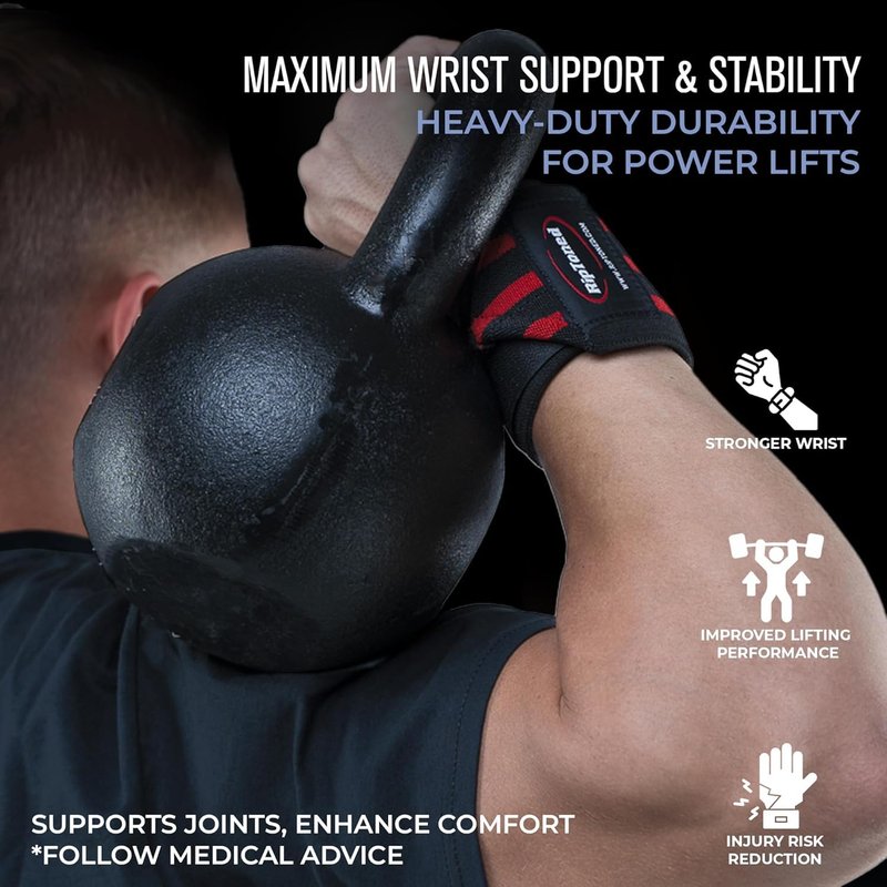 Rip Toned Wrist Wraps for Weightlifting – USPA & USAPL Approved 18" Wrist Straps for Powerlifting – Adjustable, Durable Gym Wraps with Thumb Loop – Quality Support for Men & Women – Red Flex