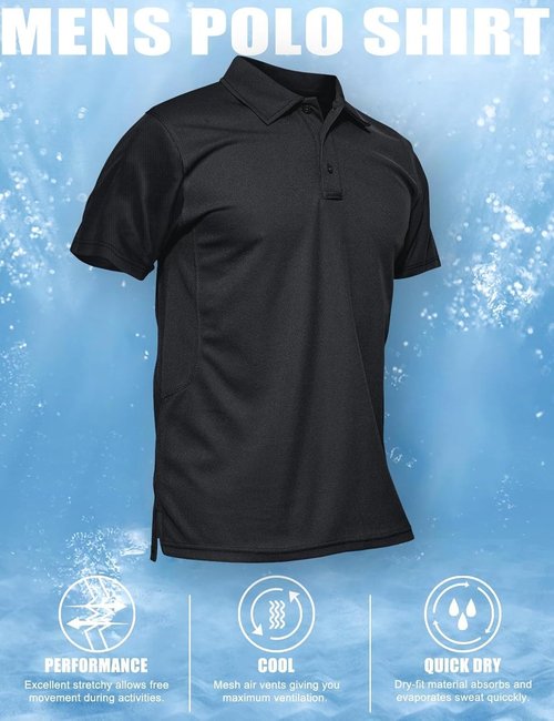 MAGCOMSEN Men's Quick-Dry Tactical Polo Shirt - Short Sleeve Pique Jersey Golf Shirt