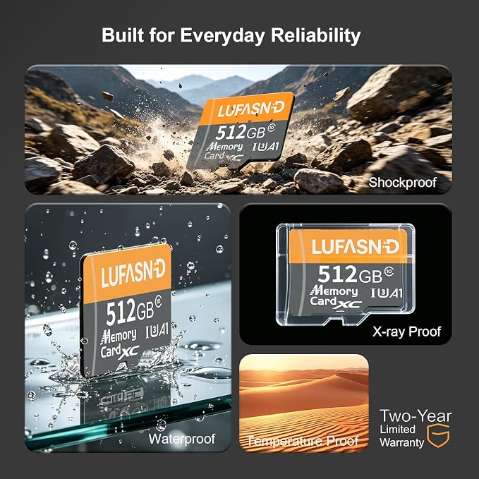 512GB Micro SD Card with Adapter, High Speed U3 C10 V30 SDXC Memory Card Up to