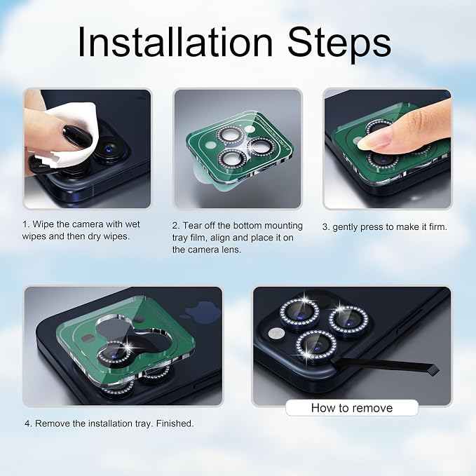 Misea Compatible for iPhone 15 Pro/iPhone 15 Pro Max Camera Lens Protector Bling