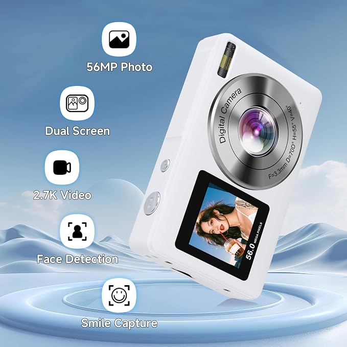 Digital Camera, 56MP 2.7K Dual-Screen Selfie Camera