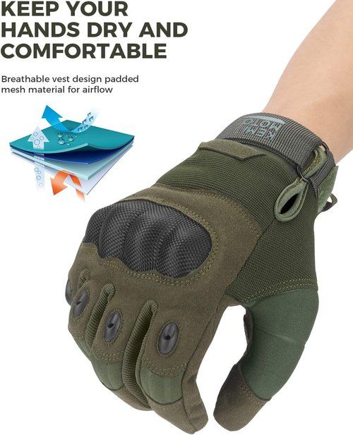 KEMIMOTO Tactical Gloves - Touchscreen Motorcycle Gloves with Hard Shell & Palm Padding | Ideal for Sports & Outdoor Activities