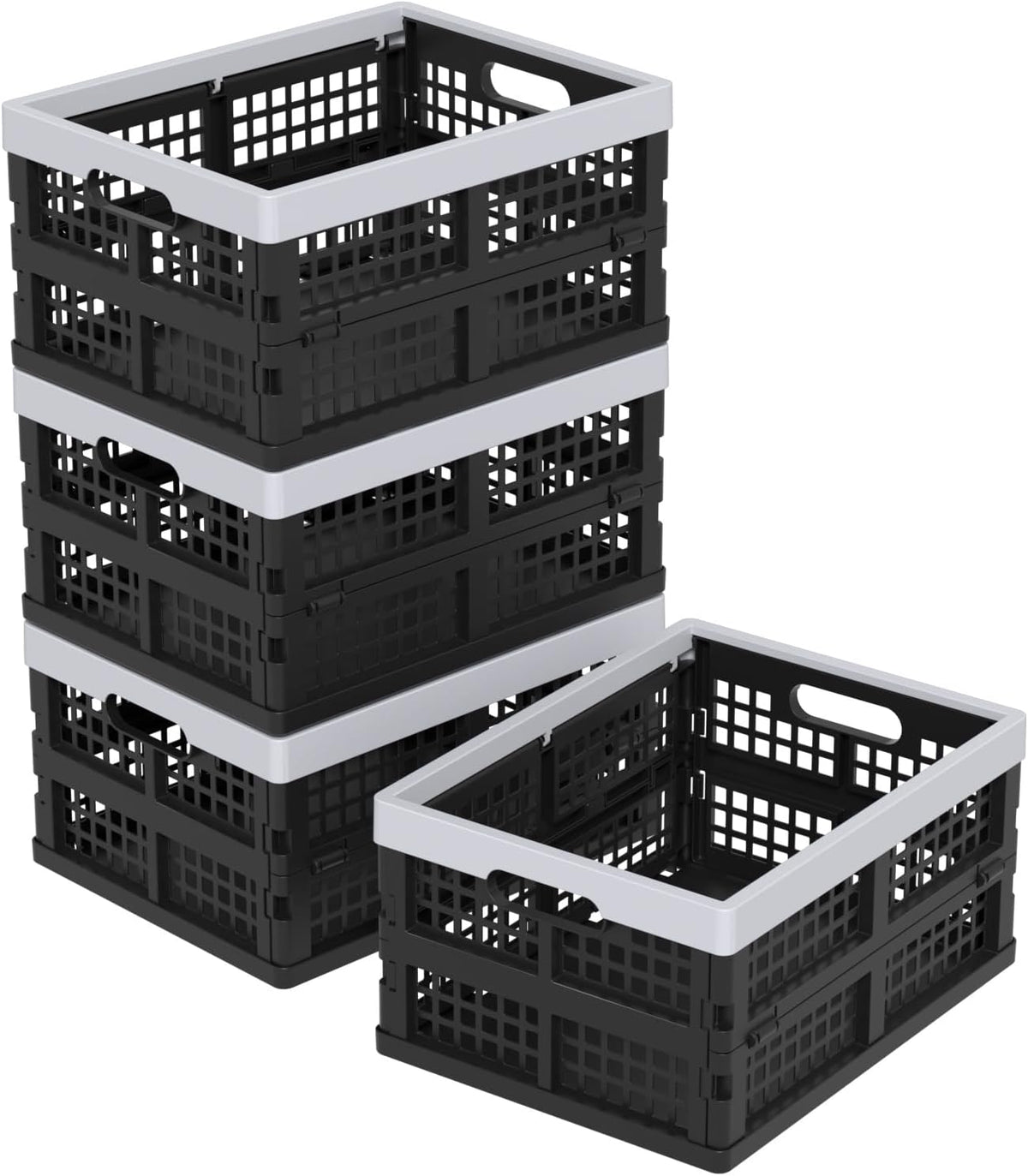 Collapsible Milk Crate, Black, 3PK 30L Stackable Containers Folding Crates, Heavy Duty Plastic Collapsible Storage Bins for Multi Purposes