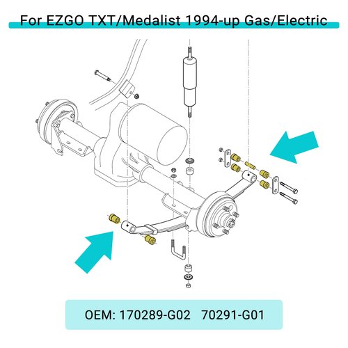 10L0L Golf Cart Spring Bushing Kit for Club Car DS (1981-Up) and EZGO TXT/Medalist 1994-up - Front Rear Leaf Spring Bushing with Sleeve Kits 70289-G02/70291-G01/1012303/1015583