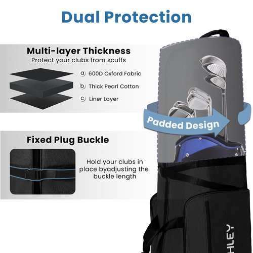FINCHLEY Soft-Sided Golf Travel Bag for Airlines - Foldable Golf Club Travel Case with Wheels, Black