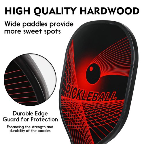 Aihoye Pickleball Paddles Set of 4, Wooden Rackets with Cushion Grip, Indoor & Outdoor, 4 Balls & 1 Carry Bag