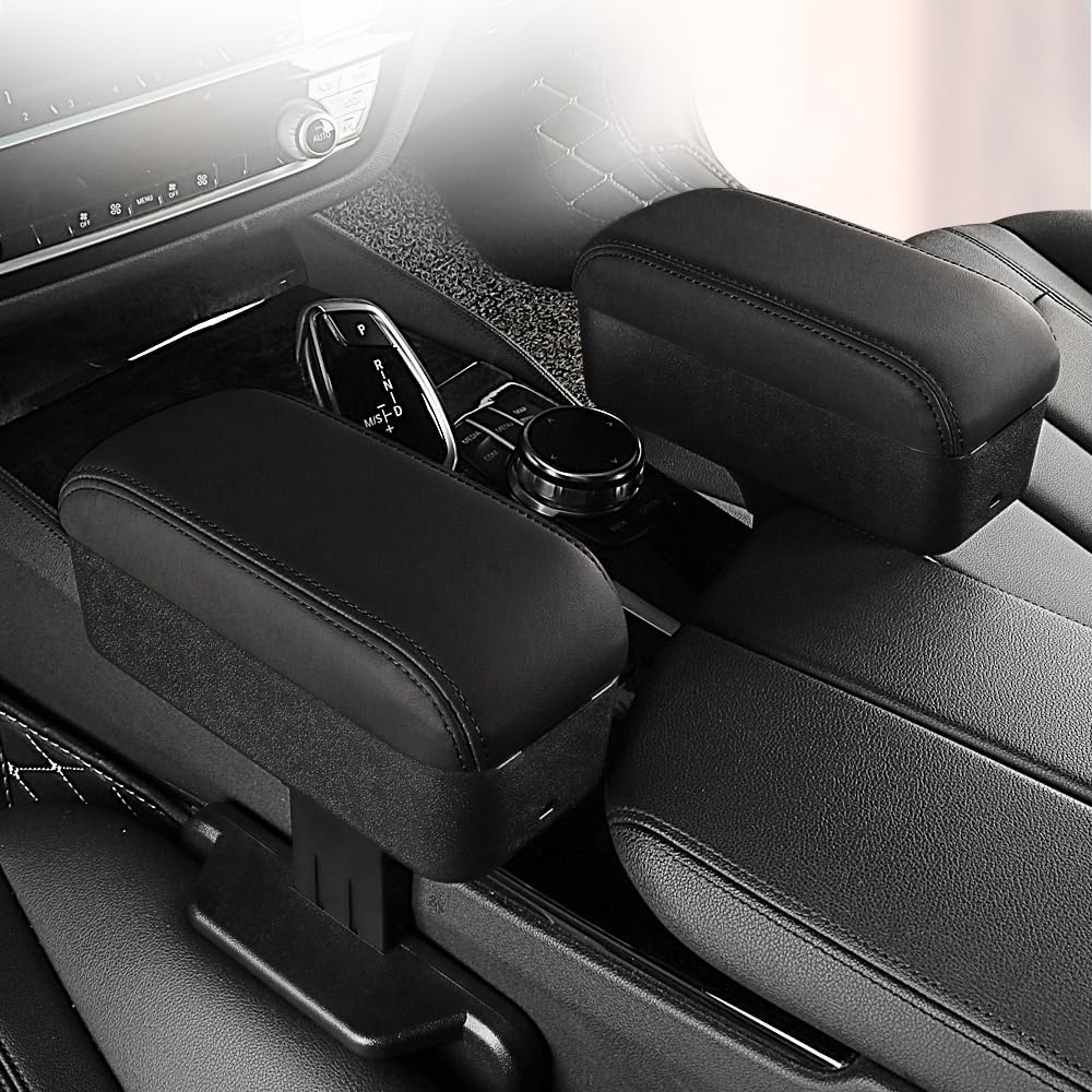JEYODA Car Armrest Box with Cup Holder Car Central Liftable Armres Storage Organizer Box Arm Rest,Car Seat Gap Filler Organizer 1PC (Black)